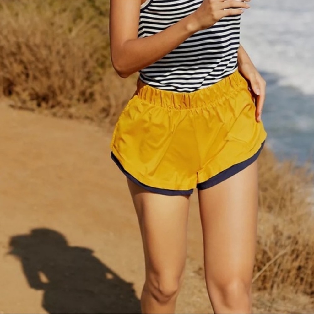 Free People Movement Run For It Shorts Yellow Navy Combo - Size S